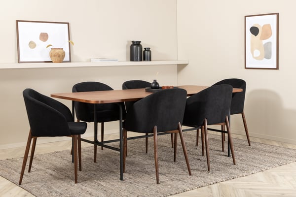 Spisebord og stole sæt, 200x90x74 cm, Sort, Stof