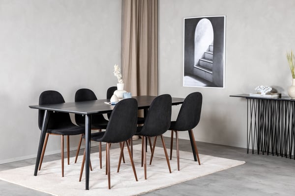 Spisebord og stole sæt, Dipp spisebord, 75,5x180x90 cm, sort, bøjet træ