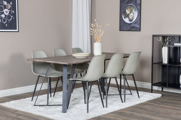 Spisebord og stol sæt, 180x90x75 cm, grå, MDF, plast, stål