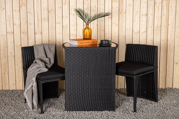 Kahvilasetti, Savanna, Pöytä: 75x66x50 cm Tuoli: 71x55x45 cm, Musta Kahvilasetti, Savanna, Pöytä: 75x66x50 cm Tuoli: 71x55x45 cm, Musta