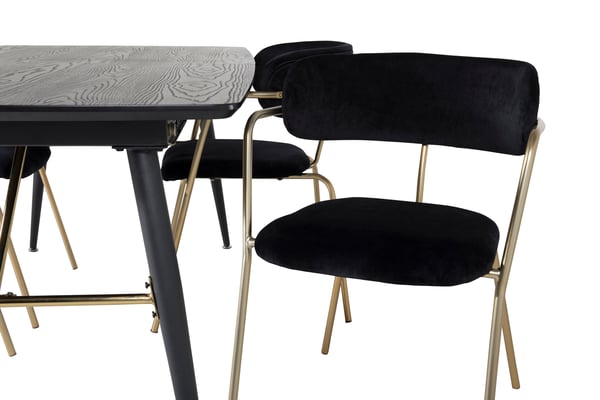 Spisebord og stol sæt, 76x180x85 cm, Sort, MDF, Stål, Messing