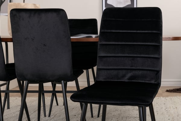 Spisebord og stol sæt, 200x90x74 cm, Sort, Valnød, Velour