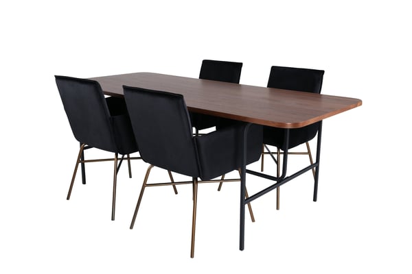 Spisebord og stole sæt, Uno, 74x200x90 cm, Sort