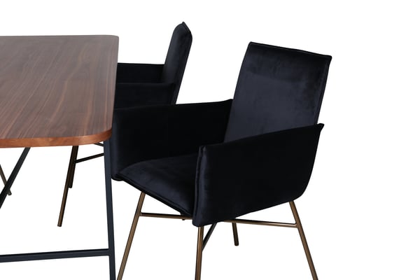Spisebord og stole sæt, Uno, 74x200x90 cm, Sort