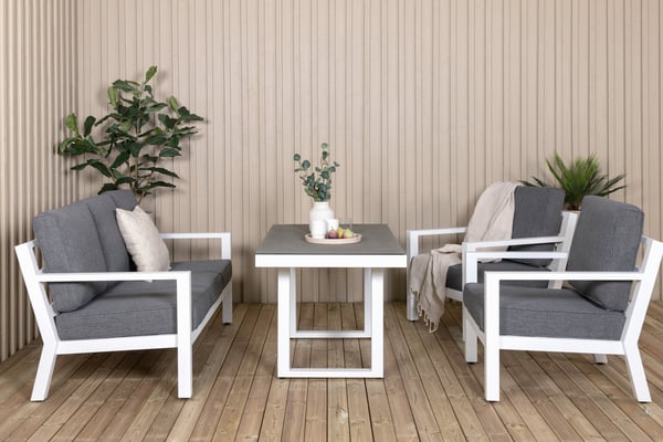 Sohvaryhmä, Barcelona, Pöytä: 140x75 cm, Tuoli: 84x77 cm, Sohva: 159x55 cm, Valkoinen