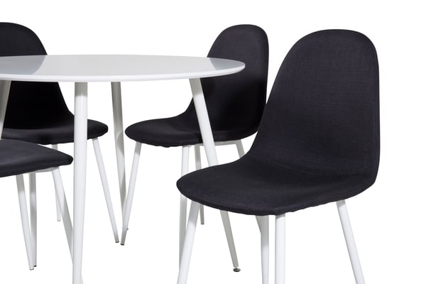 Spisebordssæt, Plaza rundt bord og Polar spisebordsstol, 100 cm, sort, hvid, bøjet træ