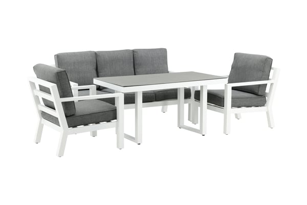 Sohvaryhmä, Barcelona, Pöytä: 140x75 cm, Tuoli: 84x77 cm, Sohva: 159x55 cm, Valkoinen
