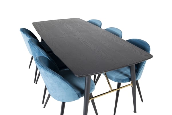 Spisebord og stol sæt, 76x180x85 cm, Blå, Bøjet træ