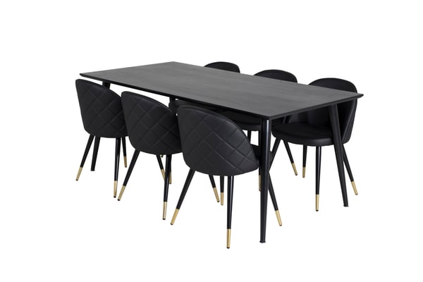 Spisebord og stol sæt, 75,5x180x90 cm, Sort, Bøjet træ