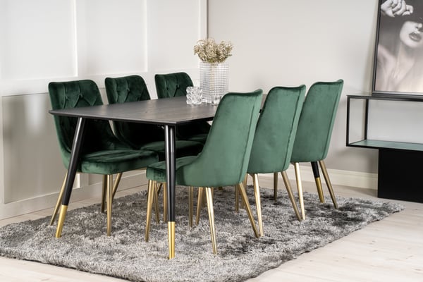 Spisebord og stole sæt, Dipp, 75x180x90 cm, Sort, MDF