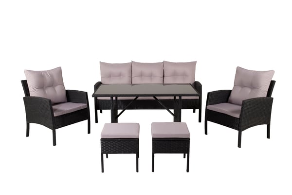 Sohvaryhmä, Knock, Pöytä: 120x70 cm, Tuoli: 75x60 cm, Sohva: 158x69 cm, Rahi: 38x38 cm, Musta