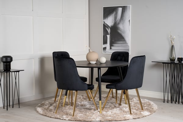Spisebord og stolesæt, Dipp, bord 115 cm, sort