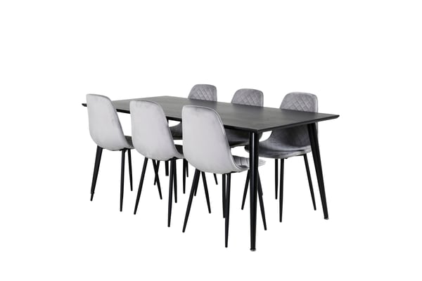 Spisebord og stole sæt, 75.5x180x90 cm, Grå, MDF