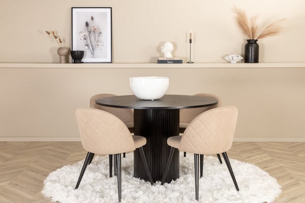 Spisebord og stol sæt, Bianca, Bord: 110 cm, Stol: 57x76,5x50 cm, Sort, Beige