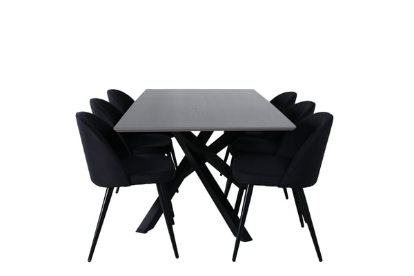 Spisebord og stole sæt, Piazza, 190x90x76 cm, Sort