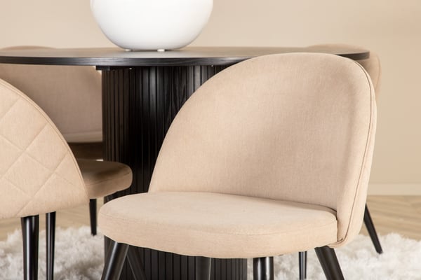 Spisebord og stol sæt, Bianca, Bord: 110 cm, Stol: 57x76,5x50 cm, Sort, Beige
