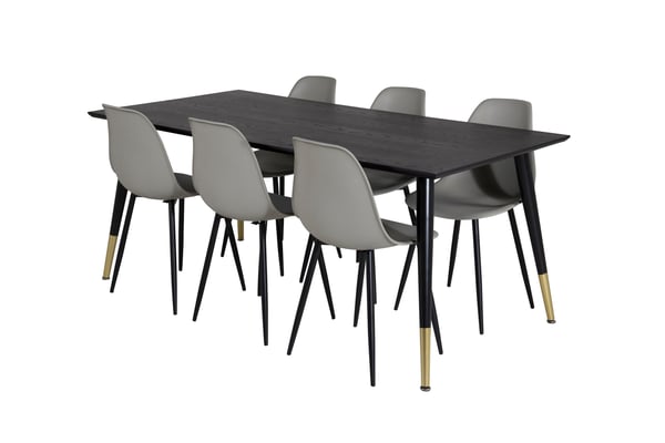 Spisebord og stole sæt, 75x180x90 cm, Sort, MDF, Plastik, Stål