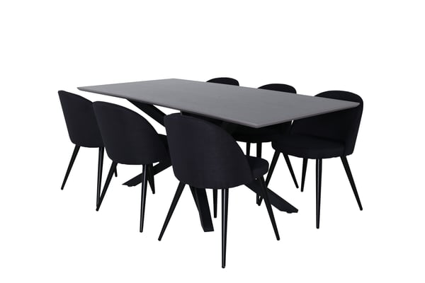 Spisebord og stole sæt, Piazza, 190x90x76 cm, Sort