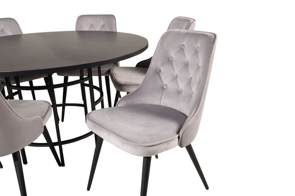 Spisebord og stol sæt, Copenhagen, 140x66x88,5 cm, Sort, Velour