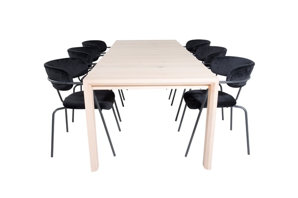 Spisebord og stolesæt, 75x170x95 cm, Hvid, Eg, Stål