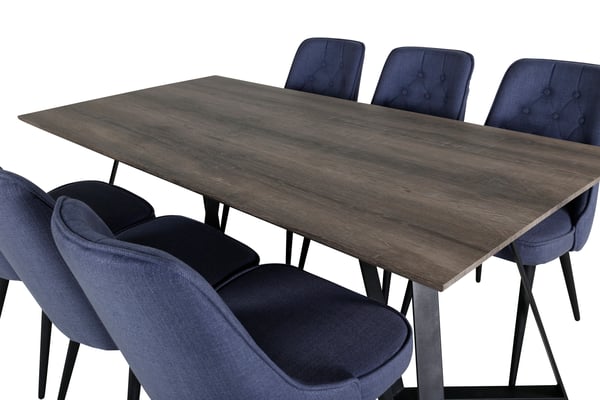 Spisebord og stol sæt, 75x180x90 cm, grå, blå stof