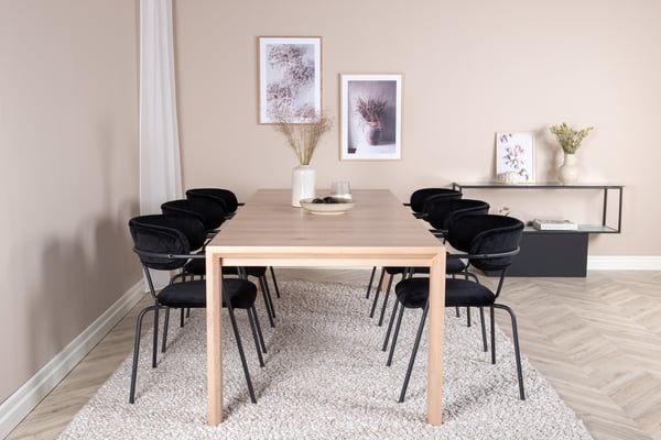 Spisebord og stolesæt, 75x170x95 cm, Hvid, Eg, Stål