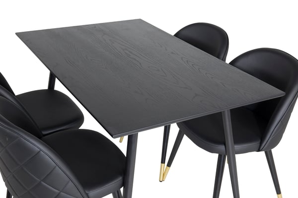 Spisebord og spisebordsstol i fløjl, Dipp, 75x120x85 cm, sort, bøjet træ