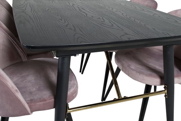Spisebord og stol sæt, 76x180x85 cm, pink sort, bøjet træ MDF stål
