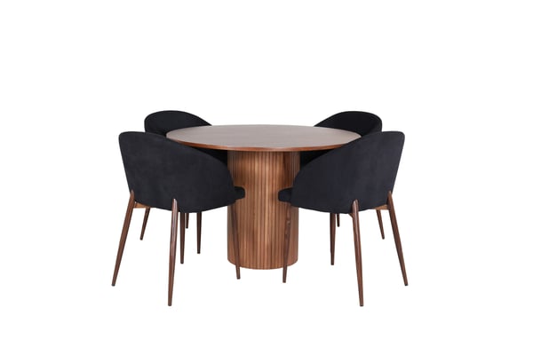 Spisebord og stole sæt, 110 cm, valnød, sort, træ, spisebordsmøbler