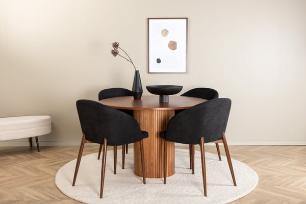 Spisebord og stole sæt, 110 cm, valnød, sort, træ, spisebordsmøbler