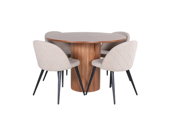Spisebord og stol sæt, Bianca, Bord: 110 cm diameter, Stol: 57x76,5x50 cm, Sort, Beige, Valnød