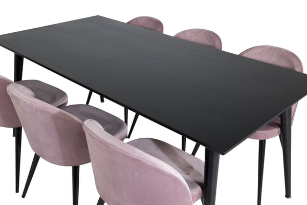 Spisebord og stol sæt, Dipp, 75.5x180x90 cm, Pink, Sort, Bøjet træ