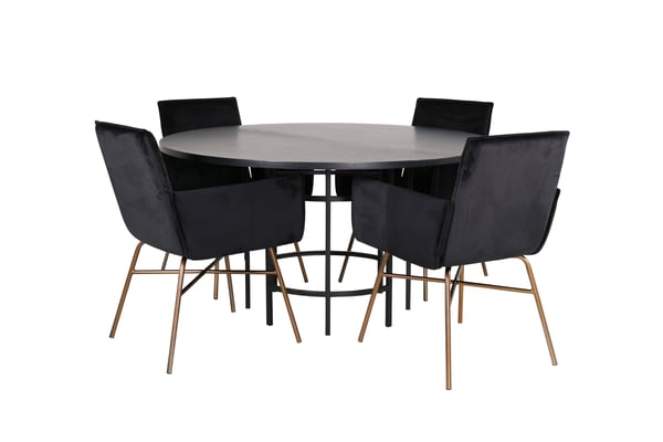 Spisebord og stolesæt, Copenhagen, 140x74 cm, Sort, Velour, Metal