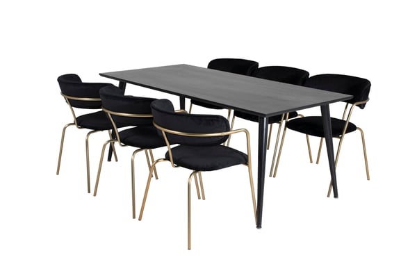 Spisebord og armstol sæt, Dipp, 75,5x180x90 cm, Sort, MDF