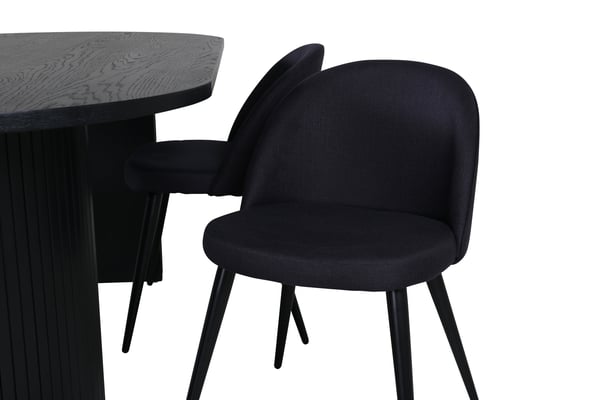 Spisebord og stol sæt, Bianca Oval, 200x90x75 cm, Sort, Velour