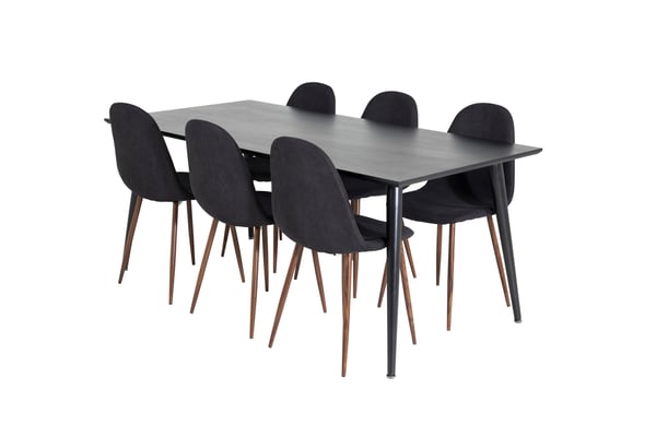Spisebord og stole sæt, Dipp spisebord, 75,5x180x90 cm, sort, bøjet træ