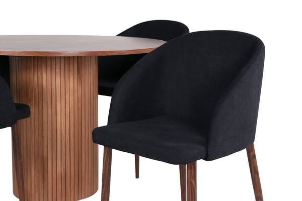 Spisebord og stole sæt, 110 cm, valnød, sort, træ, spisebordsmøbler