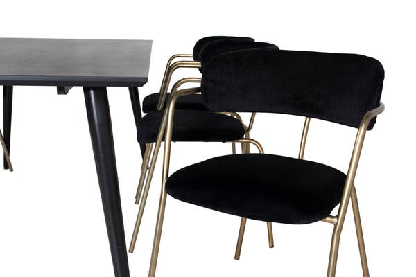 Spisebord og armstol sæt, Dipp, 75,5x180x90 cm, Sort, MDF