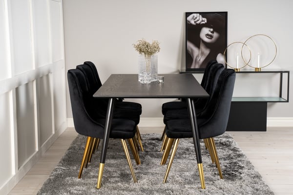 Spisebord og stol sæt, 180x90 cm, Sort, MDF