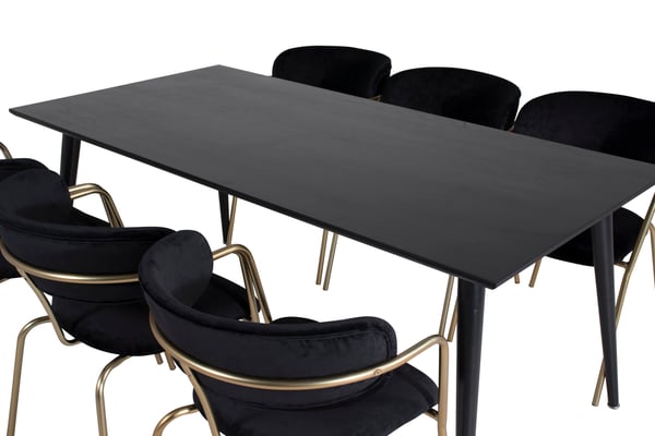Spisebord og armstol sæt, Dipp, 75,5x180x90 cm, Sort, MDF