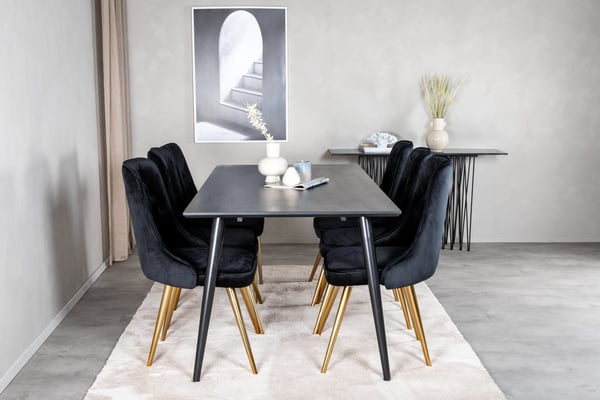 Spisebord og stolesæt, 75,5x180x90 cm, sort, MDF Spisebord og stolesæt, 75,5x180x90 cm, sort, MDF