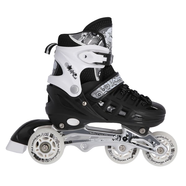 Nils Extreme NH10905 4-i-1 inlines med utbytbart hockeystycke, svart, storlek M (35-38)