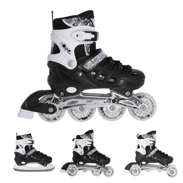 Nils Extreme NH10905 4-i-1 inlines med utbytbart hockeystycke, svart, storlek M (35-38)