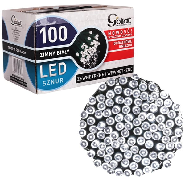 Stabil julbelysning 100 LED med ekstra stik og timer - kuldhvid, vandtæt, til indendørs og udendørs brug