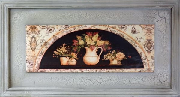 Billede af vilde blomster i krukke, 30x56 cm, antik effekt