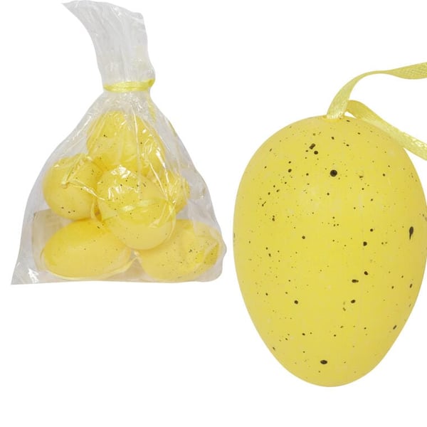 Muovimunat täpläriipukset 6 kpl setti 6cm keltainen