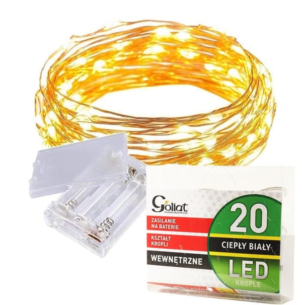 Droppformade LED-lampor på flexibel tråd - varmt vitt ljus, batteridriven