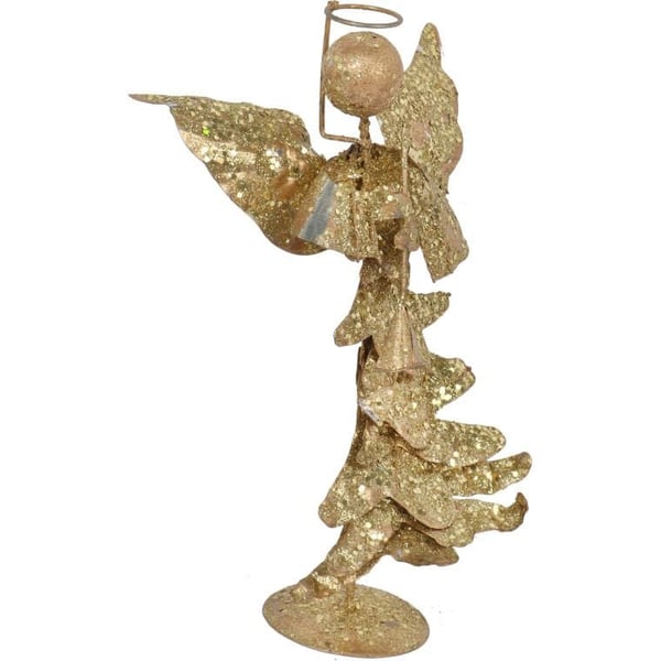 Enkeli trumpetilla 26 cm kullattu metallityö