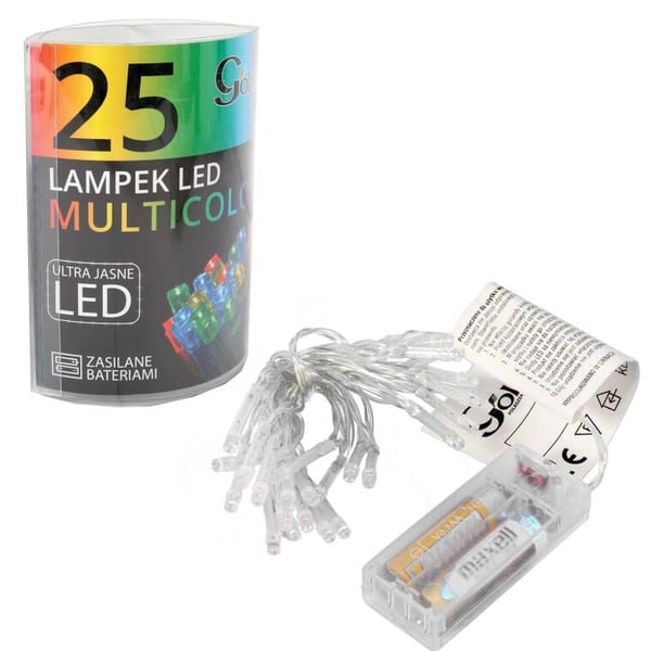 Moniväriset LED-joulukuusen valot, paristokäyttöiset - 25 osaa, sisäkäyttöön