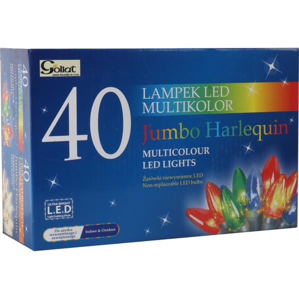 Jumbo joulukuusenvalot, moniväriset, kynttilänmuotoiset, 40 kpl, vihreä johto, 8,9 m, 220V-240V sisäkäyttöön